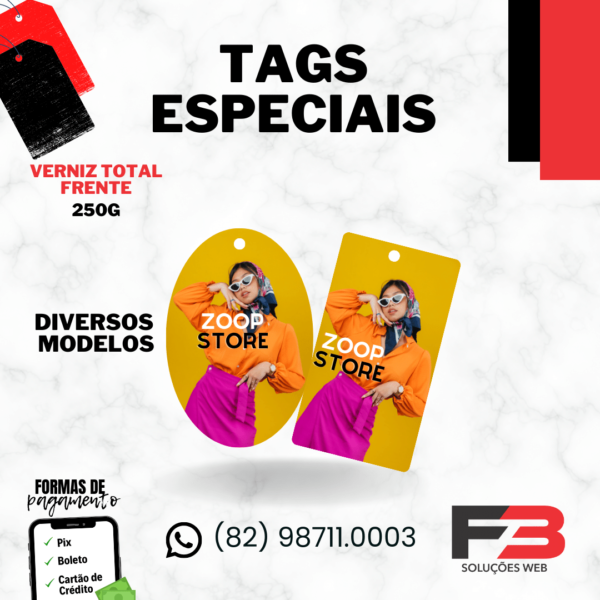 Tags especiais Papel couchê 300g